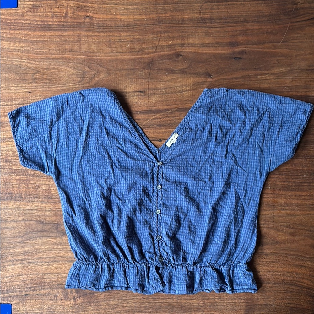 Bellrose Blue V-Neck Buttoned Women's Top